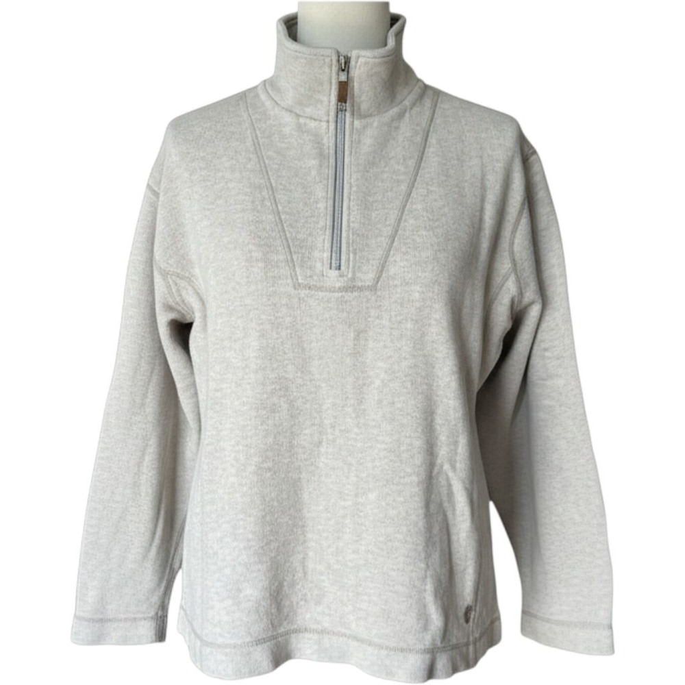 Tommy Bahama Womens Oatmeal Heather Quarter Zip Mock Neck Pullover Sweater Large